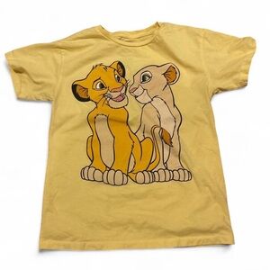 Disney Lion King Simba Nala Kids T Shirt Yellow Size L 10/12 Graphic Tee 90s